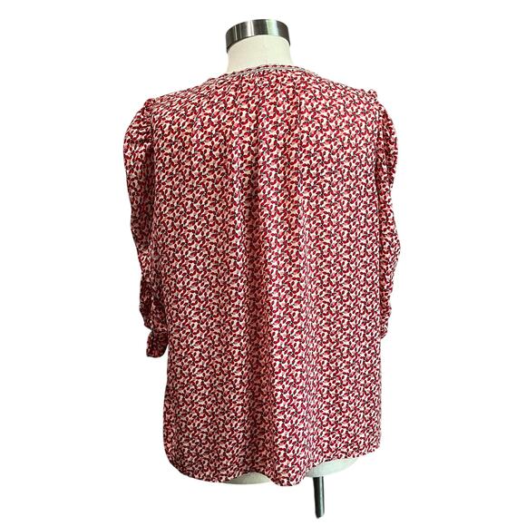 Max Studio Red and Black Floral 3/4 Ruched Sleeve Blouse Size XL - Picture 3 of 9